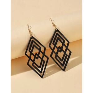 Hollow Geometric Wood Earrings For Women, Minimalist Casual Vintage